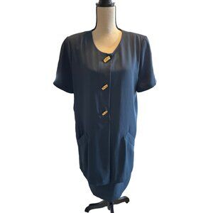 Worthington Vintage Blue Dress Suit Gold Buttons Hidden Back Zipper Lined 16